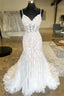 Luxury Sweetheart Sleeveless Mermaid Wedding Dresses Spaghetti-Straps Appliques Lace Open Back With Ruffles