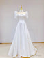 White Satin Short Sleeve Floor Length Prom Dress, White A-Line Party Dress