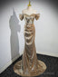Gold Sequins Floor Length Prom Dress, Mermaid Off the Shoulder Evening Party Dress