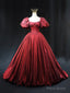 Burgundy Scoop Short Sleeves Party Dress, A-Line Long Evening Dress Prom Dress