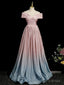 Pink Gradient Shiny Floor Length Prom Dress, Off Shoulder A-Line Evening Party Dress