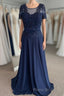 Illusion Neck Sweetheart Sleeves Beaded Appliques Long Prom Dresses with Sash