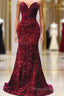 Maroon Sequin Formal Prom Dresses Mermaid Strapless