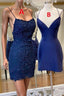 Mermaid Backless Blue Lace Formal Prom Dress, V Neck Blue Homecoming Dress, Blue Lace Formal Evening Dress