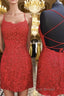 Mermaid Backless Short Red Lace Formal Prom Homecoming Dress, Mermaid Red Formal Dress, Red Lace Evening Dress