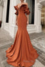 Mermaid Burnt Orange Ruffles Shoulder Dresses
