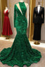 Mermaid Green Sequin Formal Prom Dresses One Shoulder High Neck