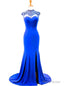 Mermaid High Neck Beaded Back African Royal Blue Prom Dress