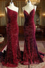Mermaid Maroon Sequin Formal Dresses