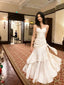 Mermaid Off Shoulder Tea Length Satin White Prom Dresses