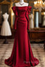 Mermaid Off The Shoulder Burgundy Long Satin Formal Prom Dresses