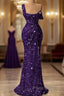 Mermaid One Shoulder Slit Sequin Formal Prom Dresses