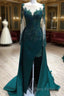 Mermaid Formal Prom Dresses Lace Beaded Sheer Long Sleeves