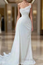 Mermaid Satin Wedding Dresses Long Strapless Dresses With Pearls
