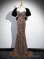 Mermaid Sequins Black Velvet Short Sleeve Prom Dress
