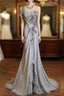 Mermaid Spaghetti Strap Chiffon Beaded Sequin Long Formal Prom Dresses Embroidered Applique Formal Gown