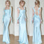 Mermaid Spaghetti Strap Floor-Length Sleeveless Light Sky Blue Formal Prom Dresses