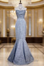 Mermaid Strapless Sequined Long Formal Prom Dresses Elegant Formal Evening Dresses