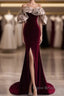 Mermaid Strapless Wine Red Long Formal Prom Dresses