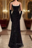 Mermaid Straps Sequin Black Backless Long Formal Prom Dresses