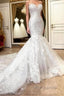 Mermaid Sweetheart Long Train Tulle Crochet Flower Wedding Dress