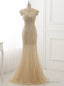 Mermaid Tulle Beading Evening Dress O Neck Short Sleeve