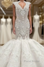 Mermaid V-neck Floor Length Backless Tulle Beading Applique Wedding Dress