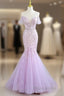 Mermaid V Neck Tulle Sequin Purple Long Formal Prom Dresses Formal Dresses