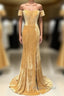 Mermaid Velvet Bridesmaid Dresses Off Shoulder Gold Wedding Formal Dresses