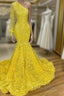 Mermaid Yellow One Shoulder Long Sleeve Formal Prom Dresses