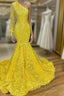 Mermaid Yellow One Shoulder Long Sleeve Formal Prom Dresses