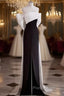 Modest A Line Strapless Long Sleeveless Satin Black Formal Prom Dresses