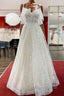 Modest Long A-line Sweetheart Tulle Lace Appliques Wedding Dress with Sleeves