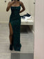 Modest Mermaid Long Dark Green Sequin Slit Formal Prom Dresses