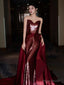 Modest Mermaid Sweetheart Burgundy Floor Length Evening Dress Sequin Prom Dresses