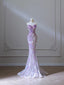Modest Mermaid Sweetheart Lilac Tulle Sequin Flowers Formal Evening Dresses Long Formal Prom Dresses