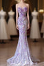 Modest Mermaid Sweetheart Lilac Tulle Sequin Flowers Evening Dresses Long Formal Prom Dresses