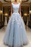 Modest Formal Prom Dresses Tulle Cap Sleeves Lace Embroidery