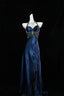 Navy Blue Halter Beaded Formal Prom Dresses Long Formal Evening Dresses