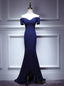 Navy Blue Mermaid Off the Shoulder Prom Dress