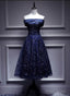 Navy Blue Lace Off Shoulder Wedding Party Dress Bridesmaid Dress,Blue Formal Dress