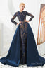 Long Sleeves Mermaid Detachable Train Prom Dresses with Train Sequined