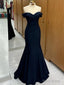 Navy Blue Mermaid Spandex Off Shoulder Party Dress, Navy Blue Prom Dress