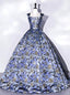 Navy Blue Satin Straps Quinceanera Dress