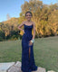Navy Blue Sequin Long Formal Prom Dresses Mermaid Cross Back Formal Evening Party Dresses