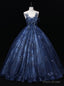 Navy Blue Sequins Tulle Appliques Quinceanera Dress