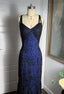 Navy Blue Shiny Elegant Exquisite Beaded Applique Straps Long Tulle Sequins Ball Gown Formal Evening Dresses Party Dresses