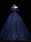 Navy Blue Tulle Sequins Appliques Beading Quinceanera Dress