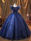 Navy Blue Tulle Sequins Beading Quinceanera Dress