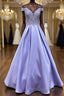 Off Shoulder Purple Lace Long Formal Prom Dress, Off Shoulder Purple Formal Dress, Purple Lace Evening Dress